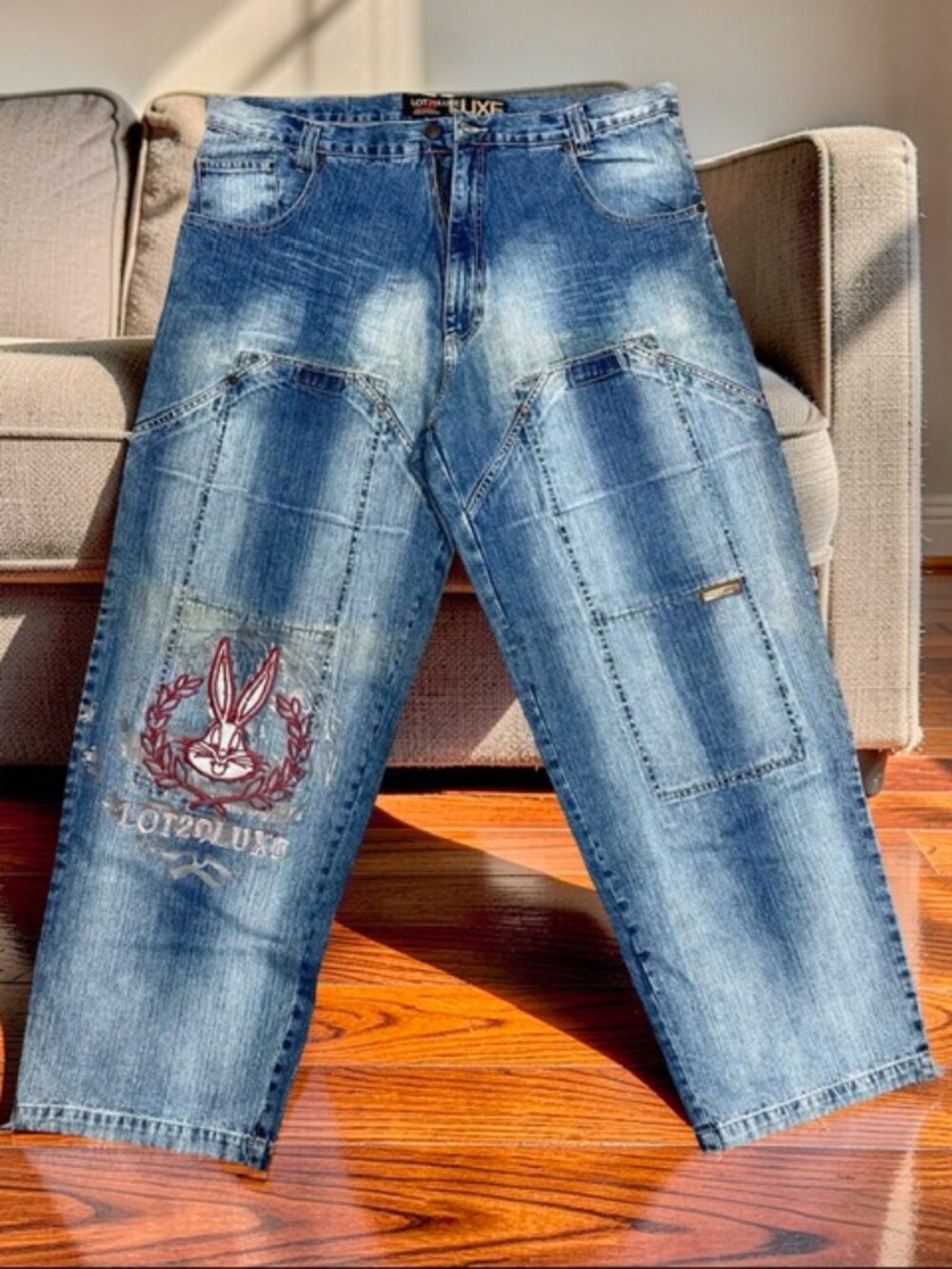 Y2K Streetwear Jean LOT 29 LUXE Looney Tunes Time Wiley Blue Denim 42 X33(86 - Picture 3 of 16
